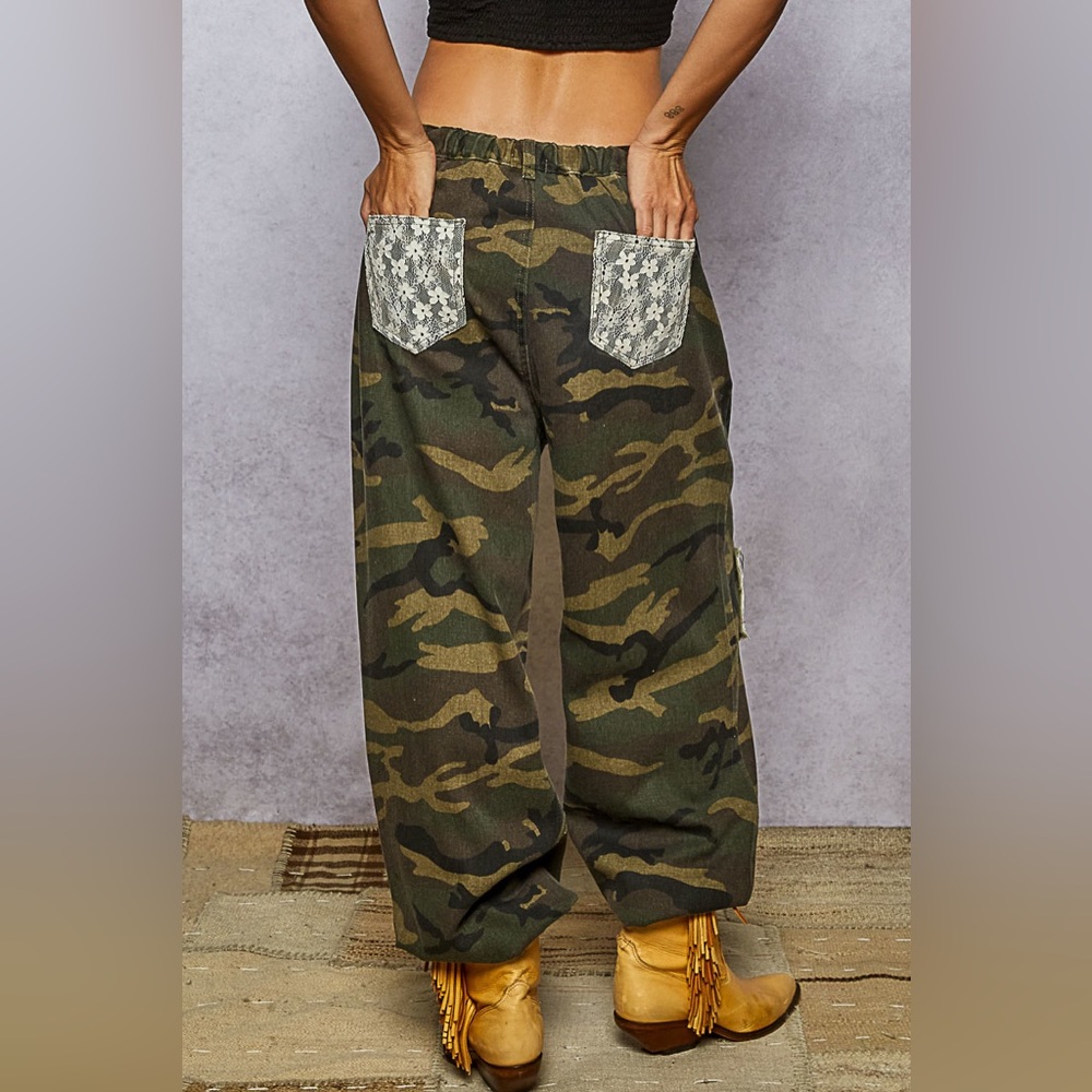 NWT POL Boho Patchwork Relaxed Fit Camo Camouflage Jogger Drawstring Pants - Picture 9 of 10
